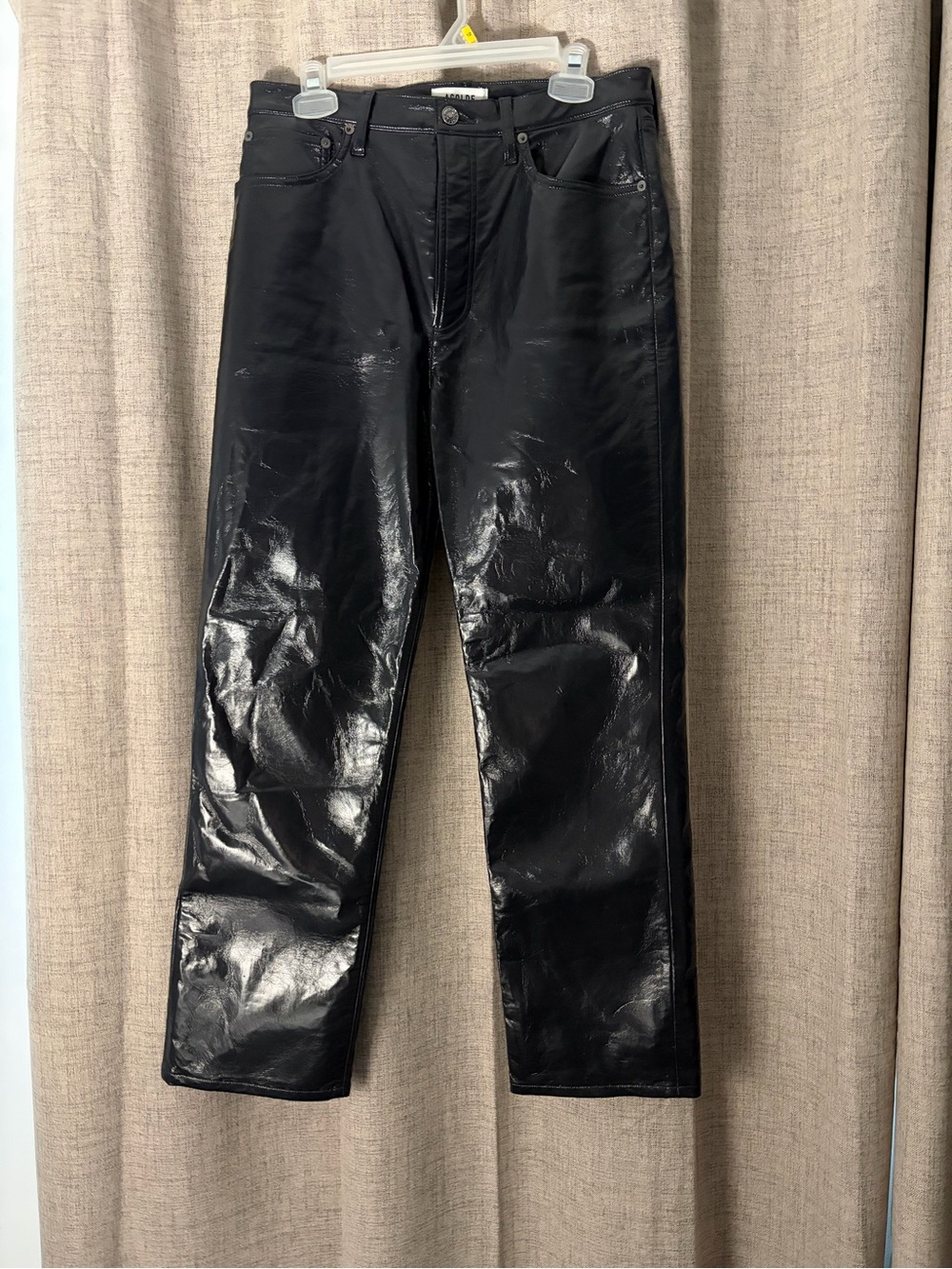Agolde Womens Black Coated Straight Jeans